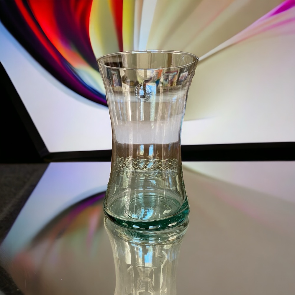 Vintage Mexican Hand Blown Glass Hourglass Vase Green Tint Mint 8”